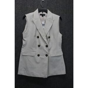 ANN TAYLOR TAN LONG DOUBLE BREASTED VEST BLAZER SZ 4 NEW